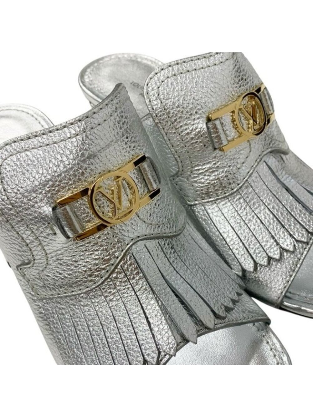 Louis Vuitton Indiana Line Sandals Shoes Leather Metallic Silver Gold Logo - Picture 10 of 10